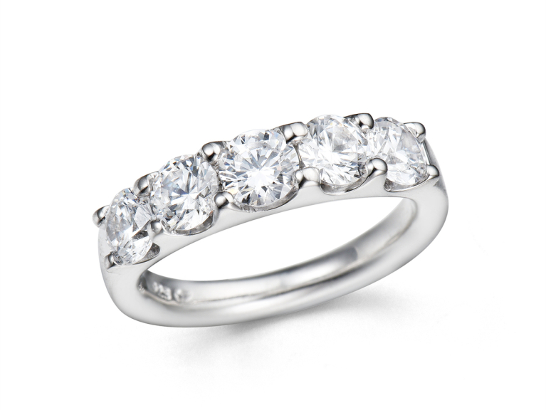 Platinum Claw Set Diamond 1.76ct Five Stone Half Eternity Ring