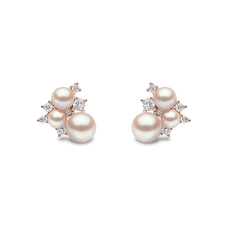 YOKO London Trend 18ct Rose Gold, Pearl & Diamond Set Stud Earrings