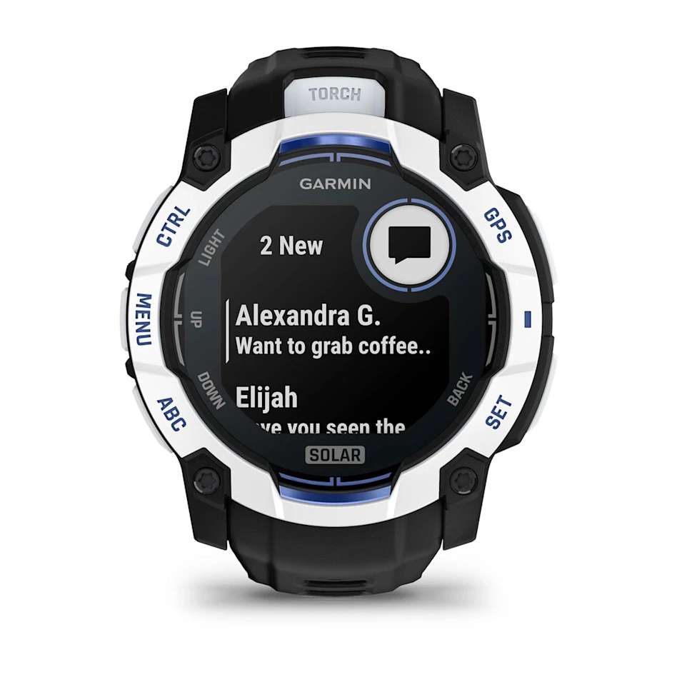 GARMIN Instinct 3 50mm Solar Whitestone Black & Bolt Blue Polymer Smartwatch 010-02935-03