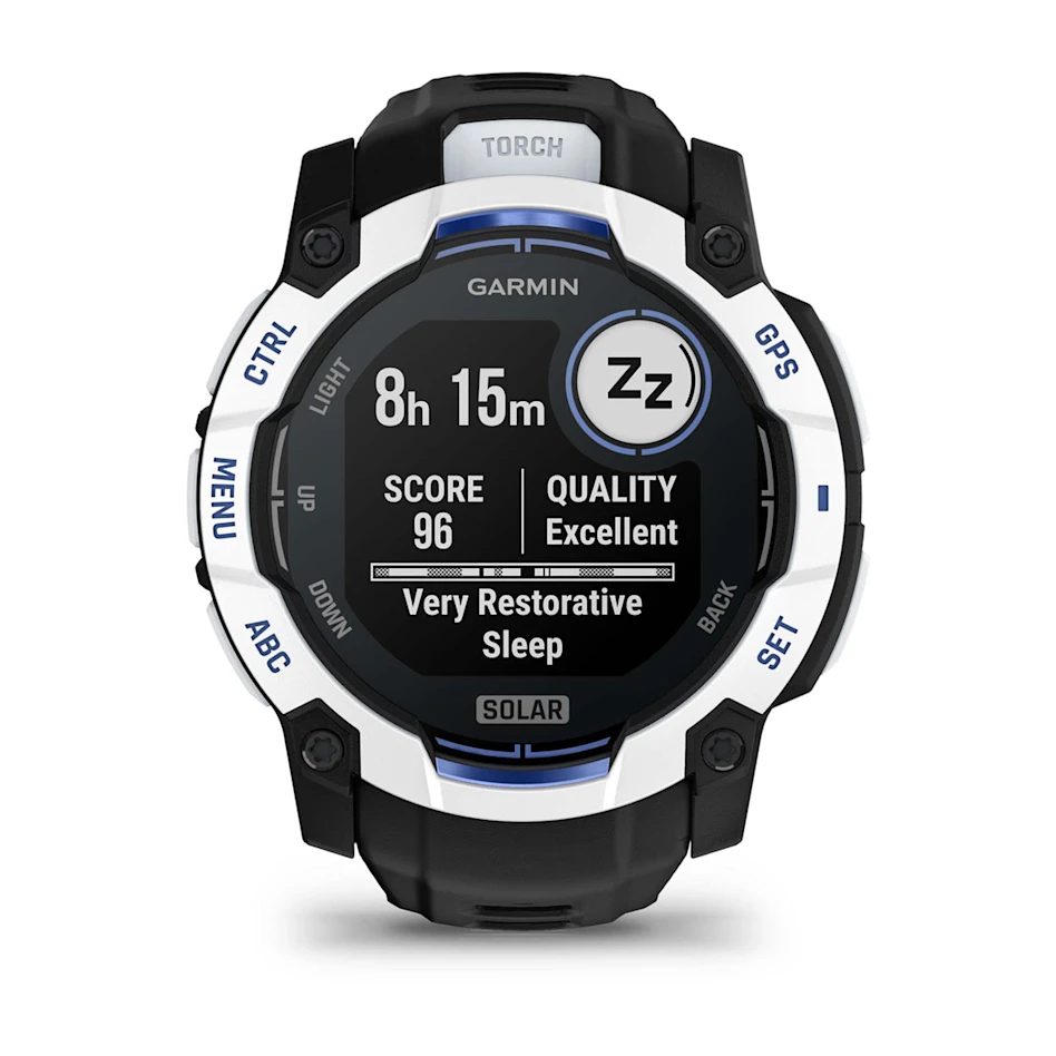 GARMIN Instinct 3 50mm Solar Whitestone Black & Bolt Blue Polymer Smartwatch 010-02935-03