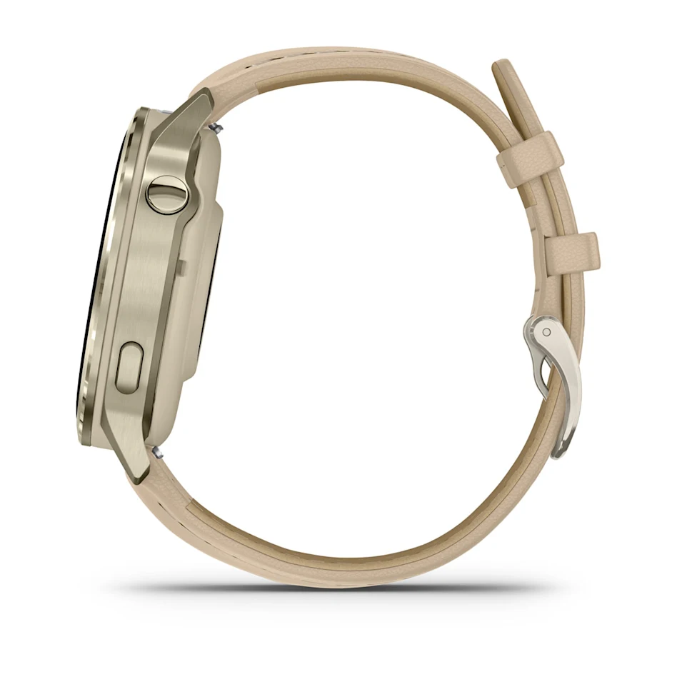 GARMIN Venu 4 41mm AMOLED Polymer & Lunar Gold Tone Smartwatch with Silicone & Leather Straps 010-03013-03