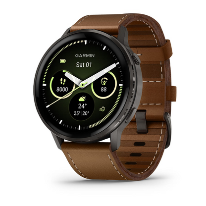 GARMIN Venu 4 45mm AMOLED Slate Polymer Smartwatch with Silicone & Leather Straps 010-03014-03