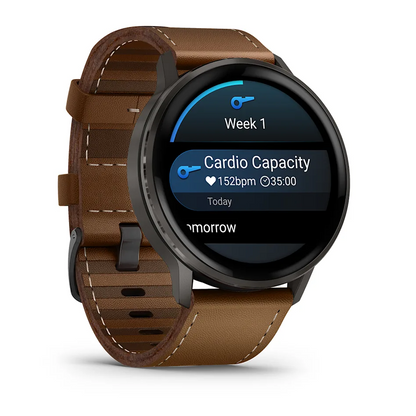 GARMIN Venu 4 45mm AMOLED Slate Polymer Smartwatch with Silicone & Leather Straps 010-03014-03