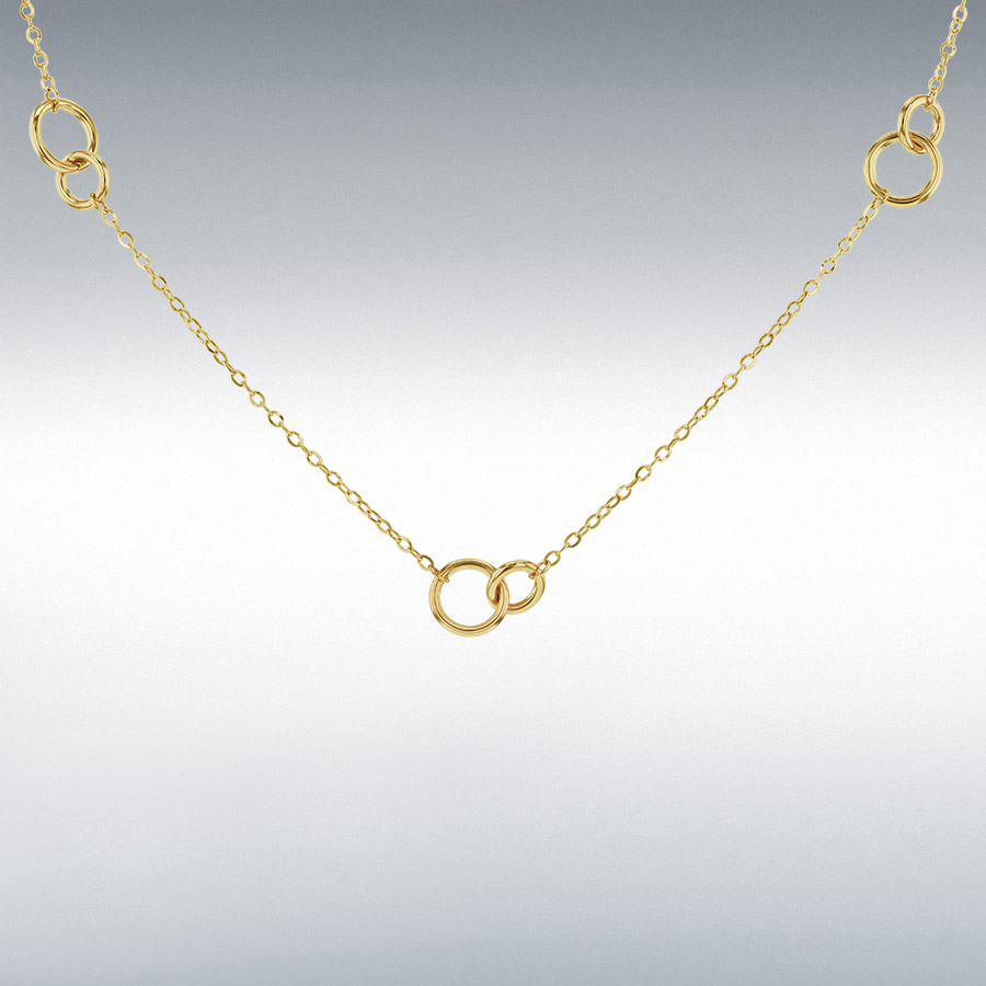 9ct Gold Double Ring Station Necklace