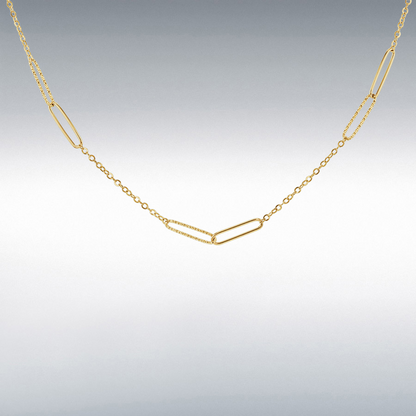 9ct Gold Textured & Polished Double Paperclip Link Station Necklace