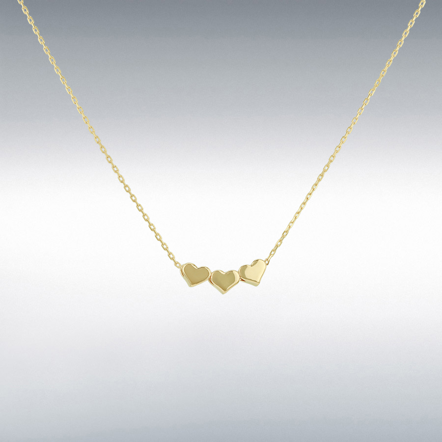 9ct Gold Trace Chain & Triple Heart Necklace