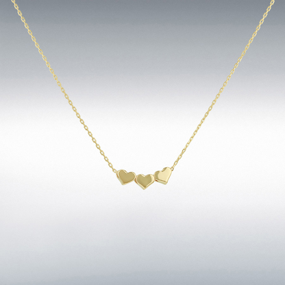 9ct Gold Trace Chain & Triple Heart Necklace