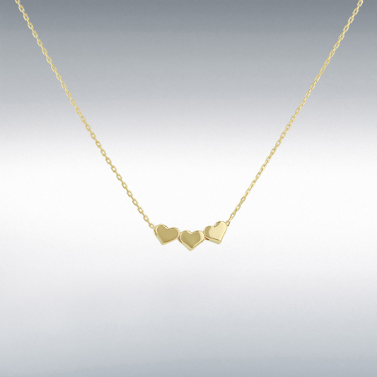 9ct Gold Trace Chain & Triple Heart Necklace