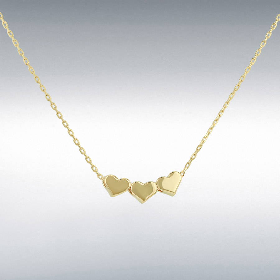 9ct Gold Trace Chain & Triple Heart Necklace