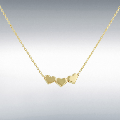 9ct Gold Trace Chain & Triple Heart Necklace