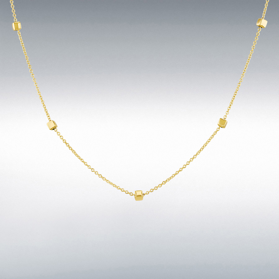 9ct Gold Trace Chain & Cube Station Necklace