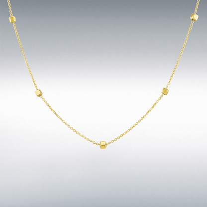 9ct Gold Trace Chain & Cube Station Necklace