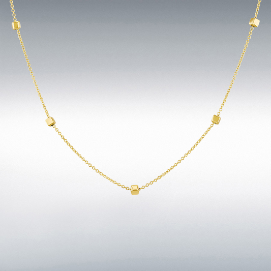 9ct Gold Trace Chain & Cube Station Necklace