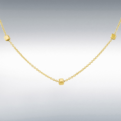 9ct Gold Trace Chain & Cube Station Necklace