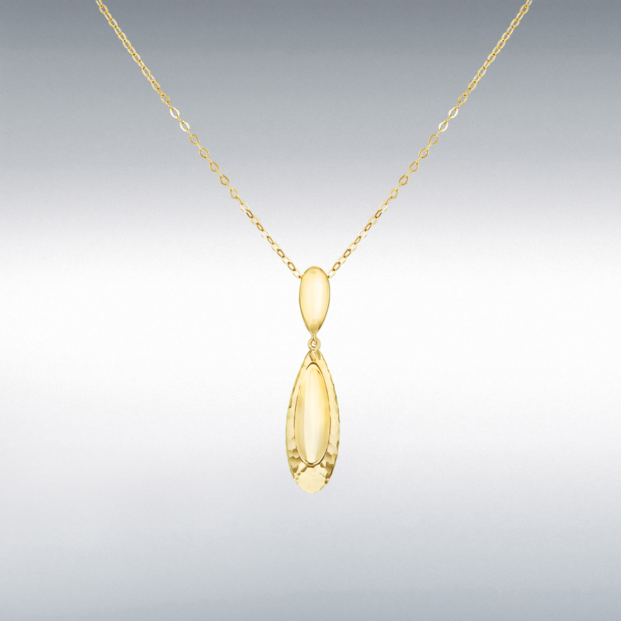 9ct Gold Diamond Cut Concave Teardrop Pendant Necklace