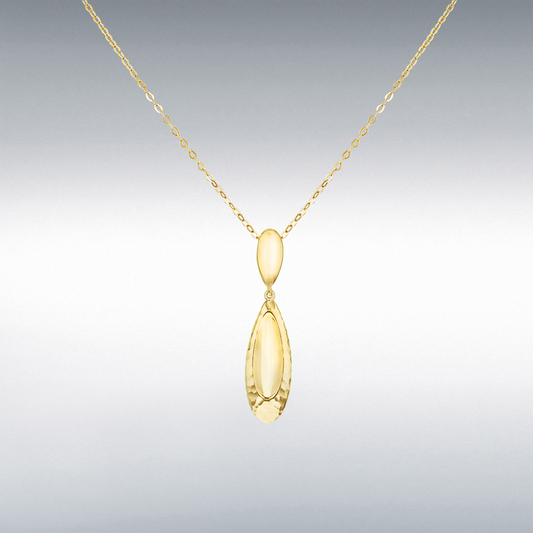 9ct Gold Diamond Cut Concave Teardrop Pendant Necklace