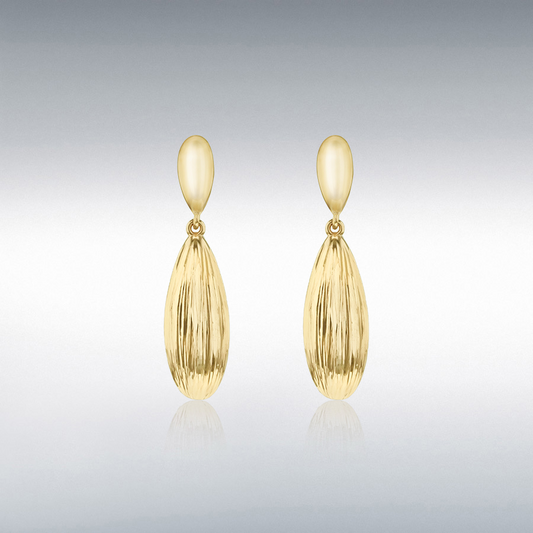 9ct Gold Diamond Cut Teardrop Drop Earrings