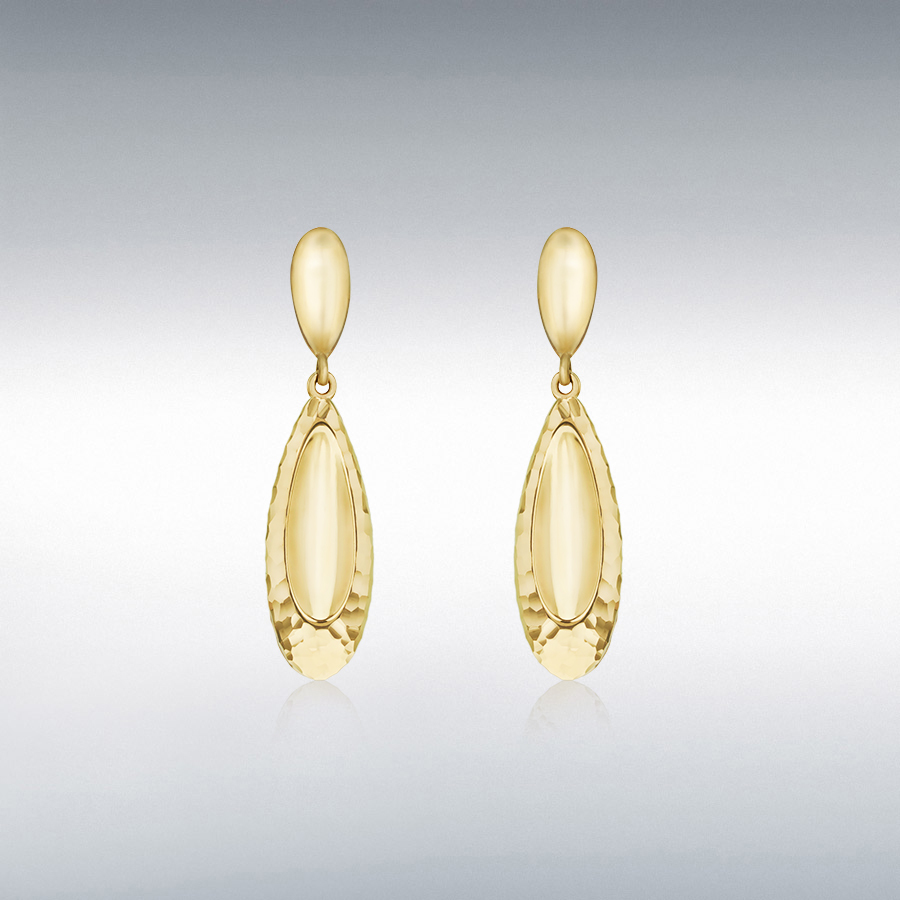 9ct Gold Diamond Cut Concave Teardrop Earrings