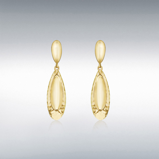 9ct Gold Diamond Cut Concave Teardrop Earrings