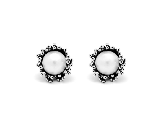 Giovanni Raspini Sterling Silver & Pearl Anemone Stud Earrings