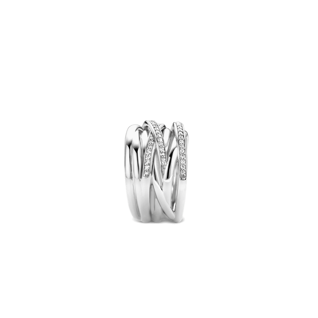 TI SENTO Sterling Silver Cubic Zirconia Set Broad Crossover Ring