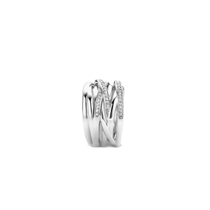 TI SENTO Sterling Silver Cubic Zirconia Set Broad Crossover Ring