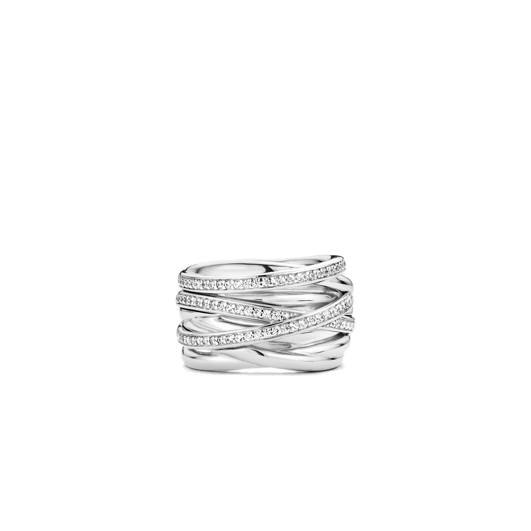 TI SENTO Sterling Silver Cubic Zirconia Set Broad Crossover Ring