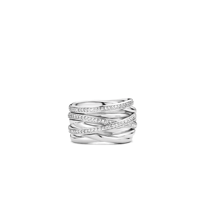 TI SENTO Sterling Silver Cubic Zirconia Set Broad Crossover Ring