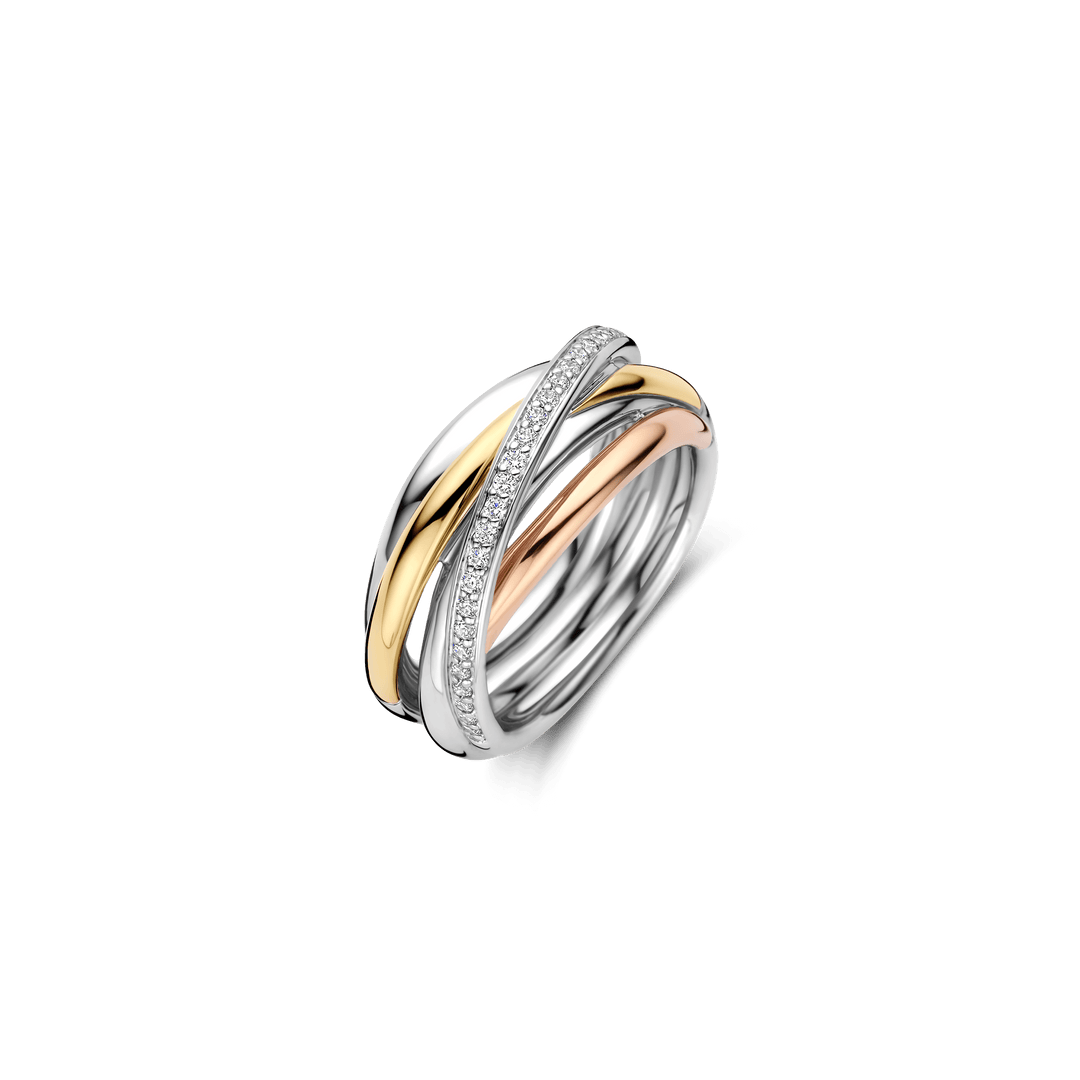 TI SENTO Sterling Silver & Gold Plated Cubic Zirconia Set 3 Colour Crossover Ring