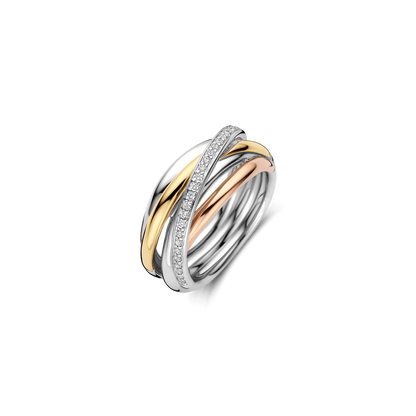 TI SENTO Sterling Silver & Gold Plated Cubic Zirconia Set 3 Colour Crossover Ring