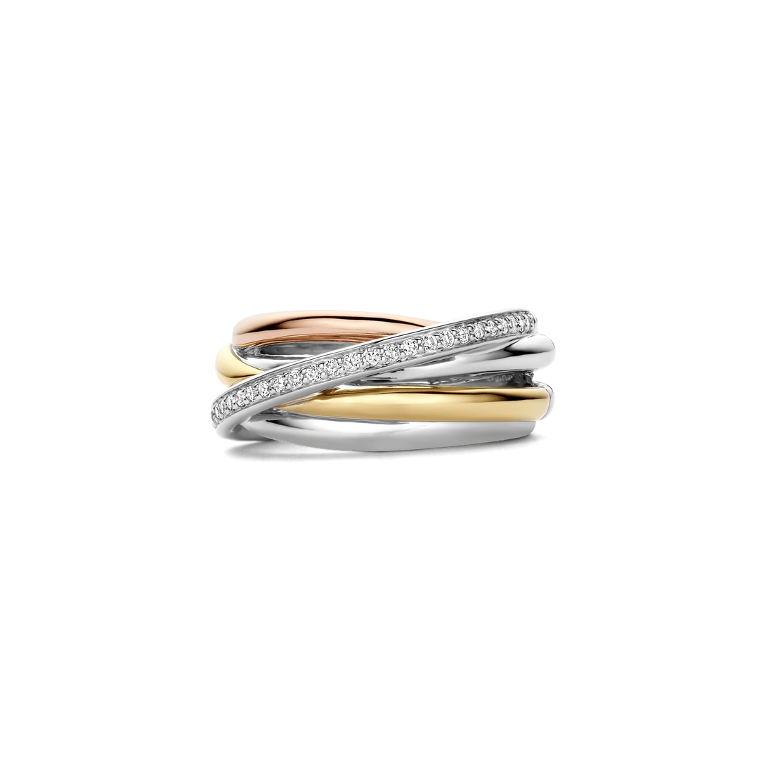 TI SENTO Sterling Silver & Gold Plated Cubic Zirconia Set 3 Colour Crossover Ring