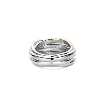 TI SENTO Sterling Silver & Gold Plated Cubic Zirconia Set 3 Colour Crossover Ring