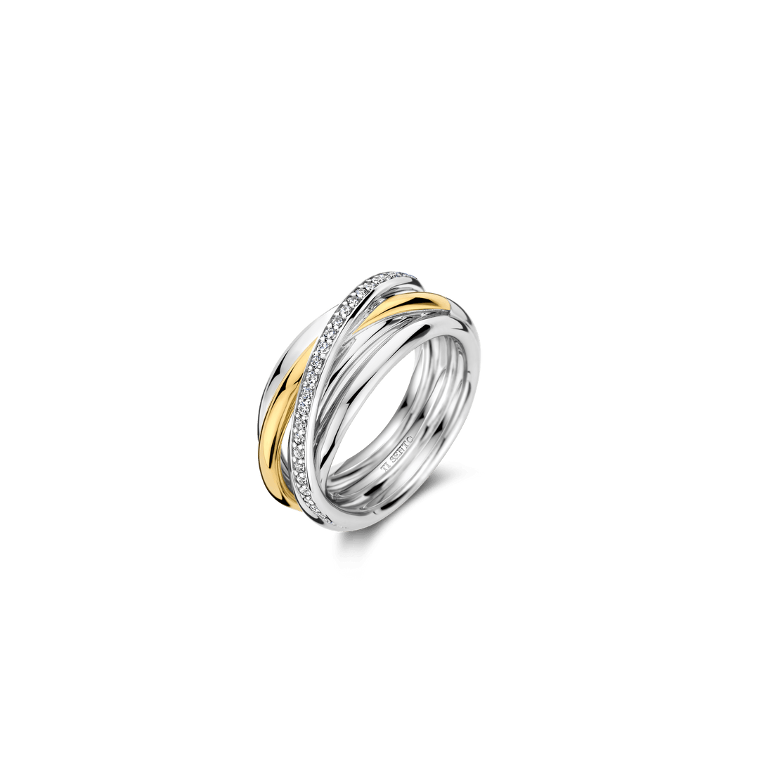 TI SENTO Sterling Silver & Gold Plated Cubic Zirconia Set Ring