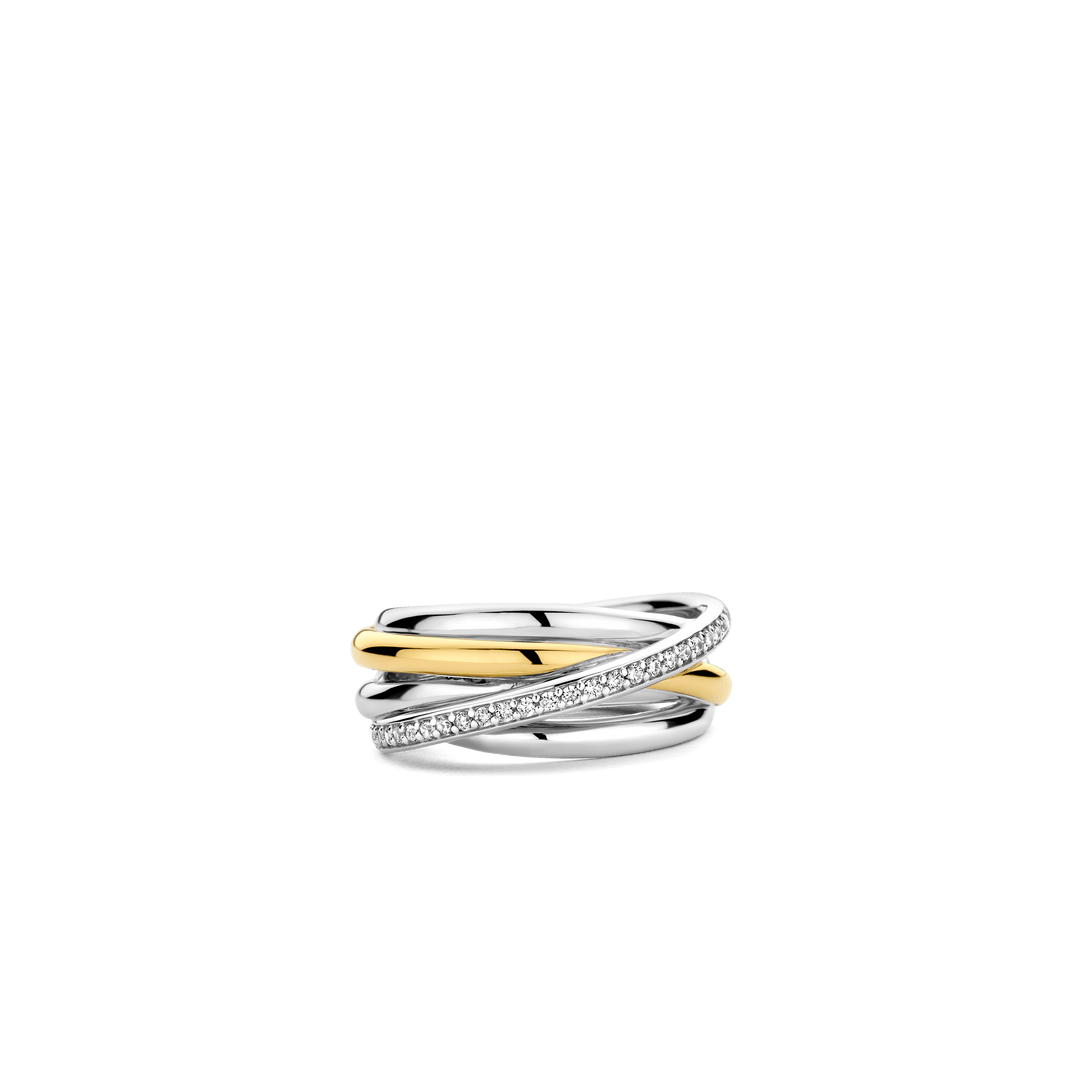 TI SENTO Sterling Silver & Gold Plated Cubic Zirconia Set Ring