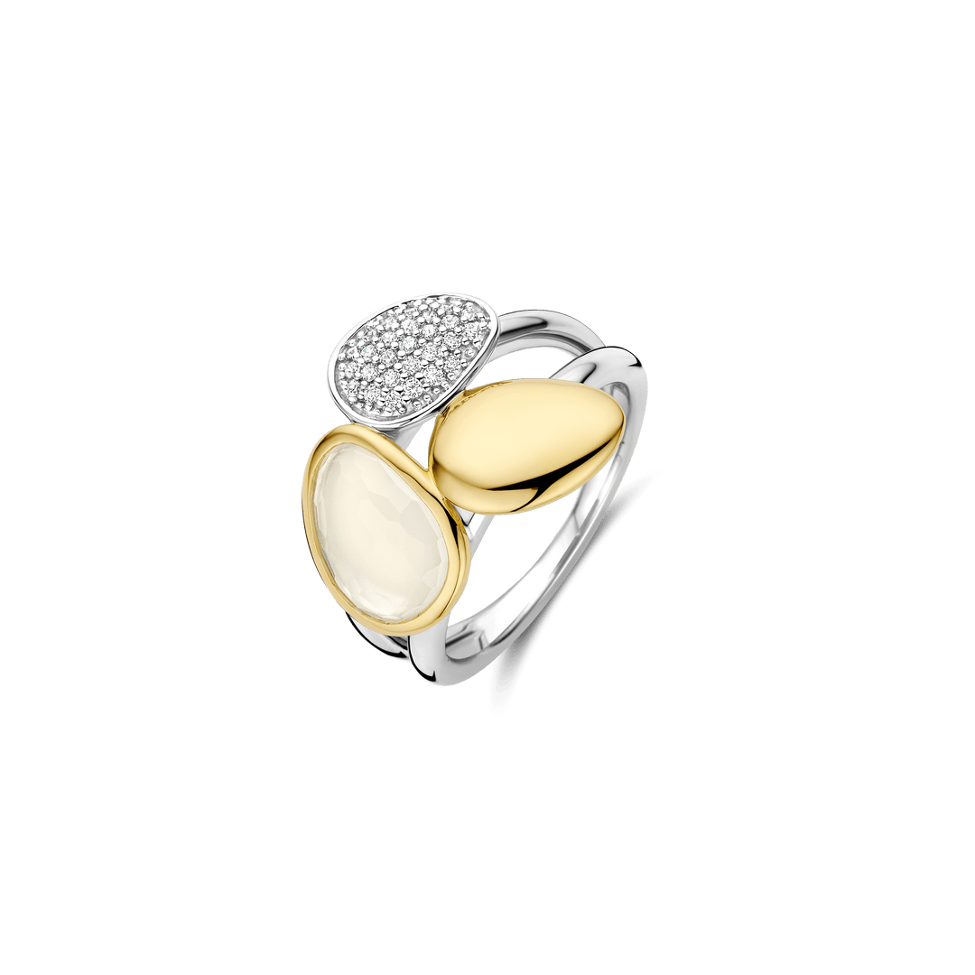 TI SENTO Sterling Silver & Gold Plated Cubic Zirconia Set 3 Pebble Design Ring
