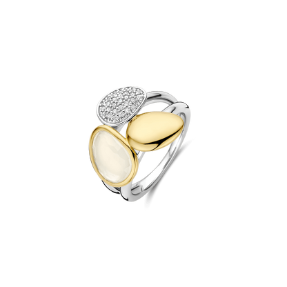 TI SENTO Sterling Silver & Gold Plated Cubic Zirconia Set 3 Pebble Design Ring