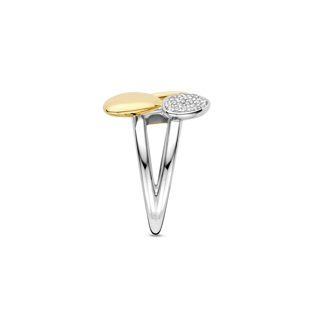 TI SENTO Sterling Silver & Gold Plated Cubic Zirconia Set 3 Pebble Design Ring