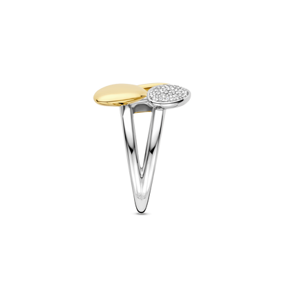 TI SENTO Sterling Silver & Gold Plated Cubic Zirconia Set 3 Pebble Design Ring
