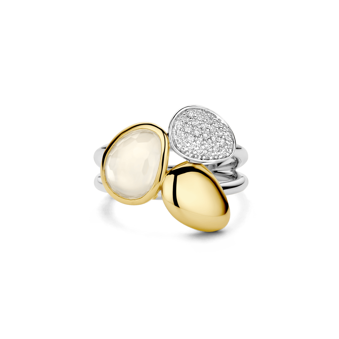 TI SENTO Sterling Silver & Gold Plated Cubic Zirconia Set 3 Pebble Design Ring