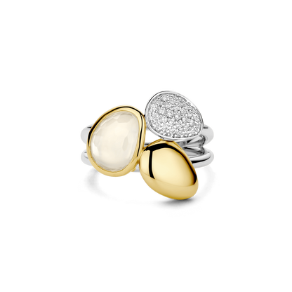TI SENTO Sterling Silver & Gold Plated Cubic Zirconia Set 3 Pebble Design Ring