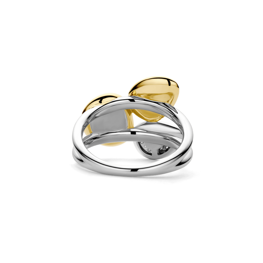 TI SENTO Sterling Silver & Gold Plated Cubic Zirconia Set 3 Pebble Design Ring