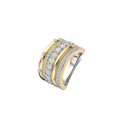 TI SENTO Sterling Silver & Gold Plated Cubic Zirconia Set Multi Row Ring