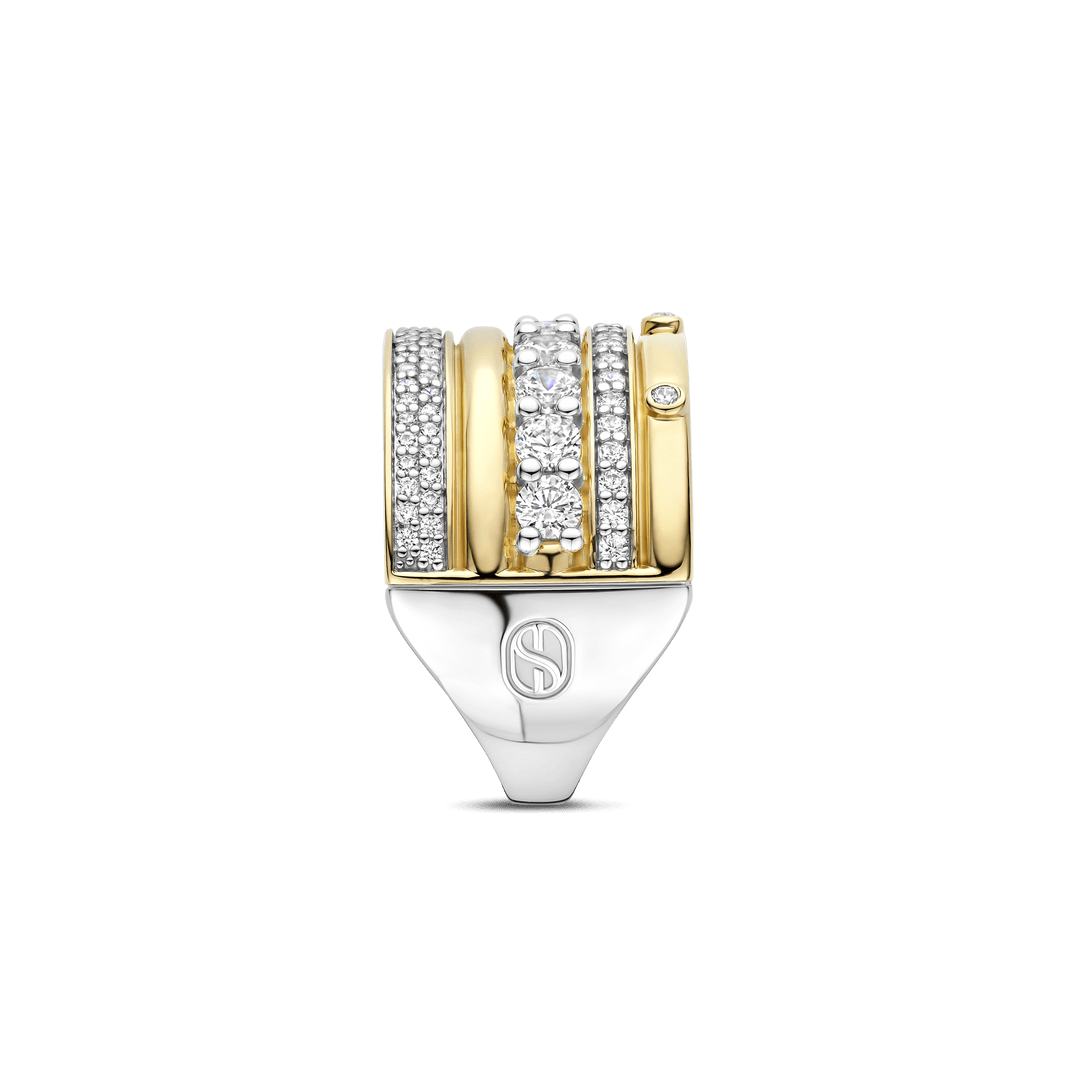 TI SENTO Sterling Silver & Gold Plated Cubic Zirconia Set Multi Row Ring