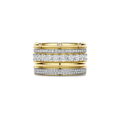 TI SENTO Sterling Silver & Gold Plated Cubic Zirconia Set Multi Row Ring