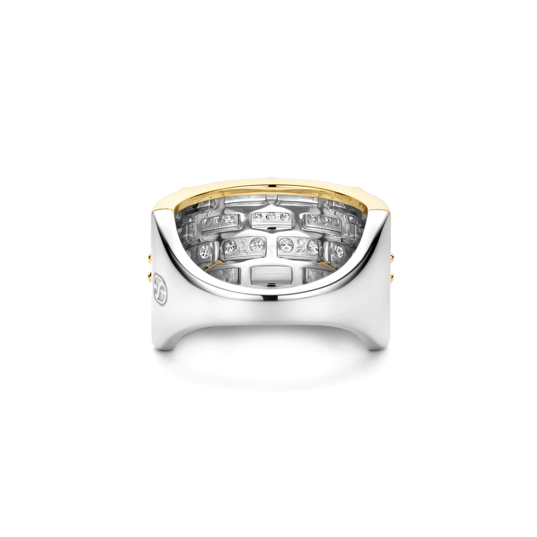 TI SENTO Sterling Silver & Gold Plated Cubic Zirconia Set Multi Row Ring