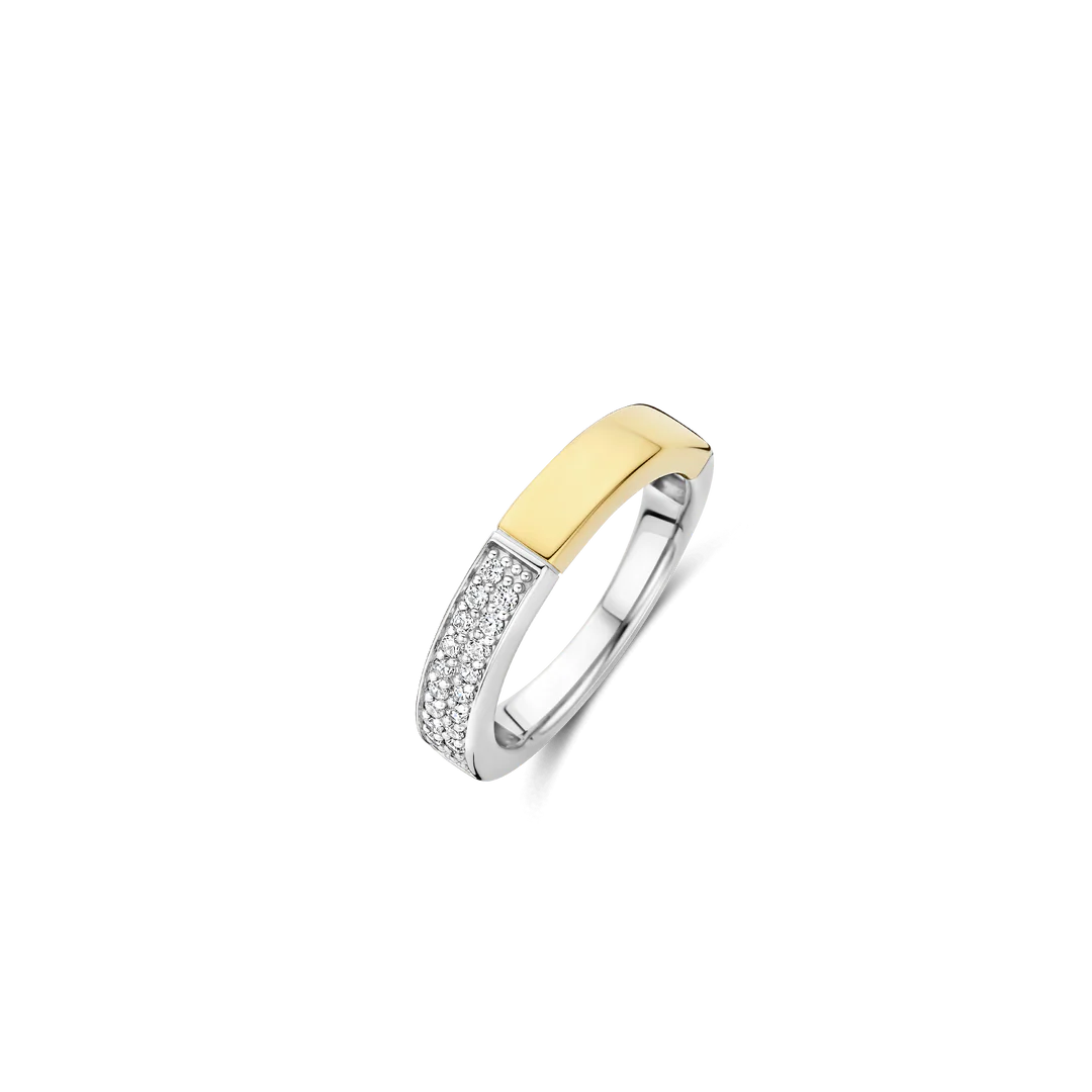TI SENTO Contrast Sterling Silver & Gold Plated Cubic Zirconia Set Ring