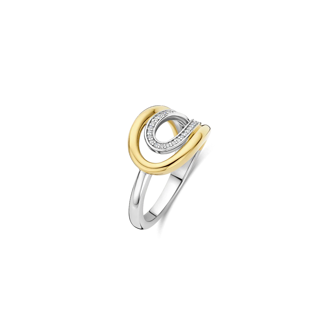 TI SENTO Organic Sterling Silver & Gold Plated Two Tone Cubic Zirconia Set Ring