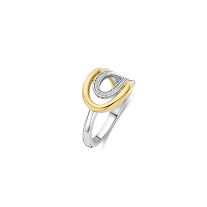 TI SENTO Organic Sterling Silver & Gold Plated Two Tone Cubic Zirconia Set Ring