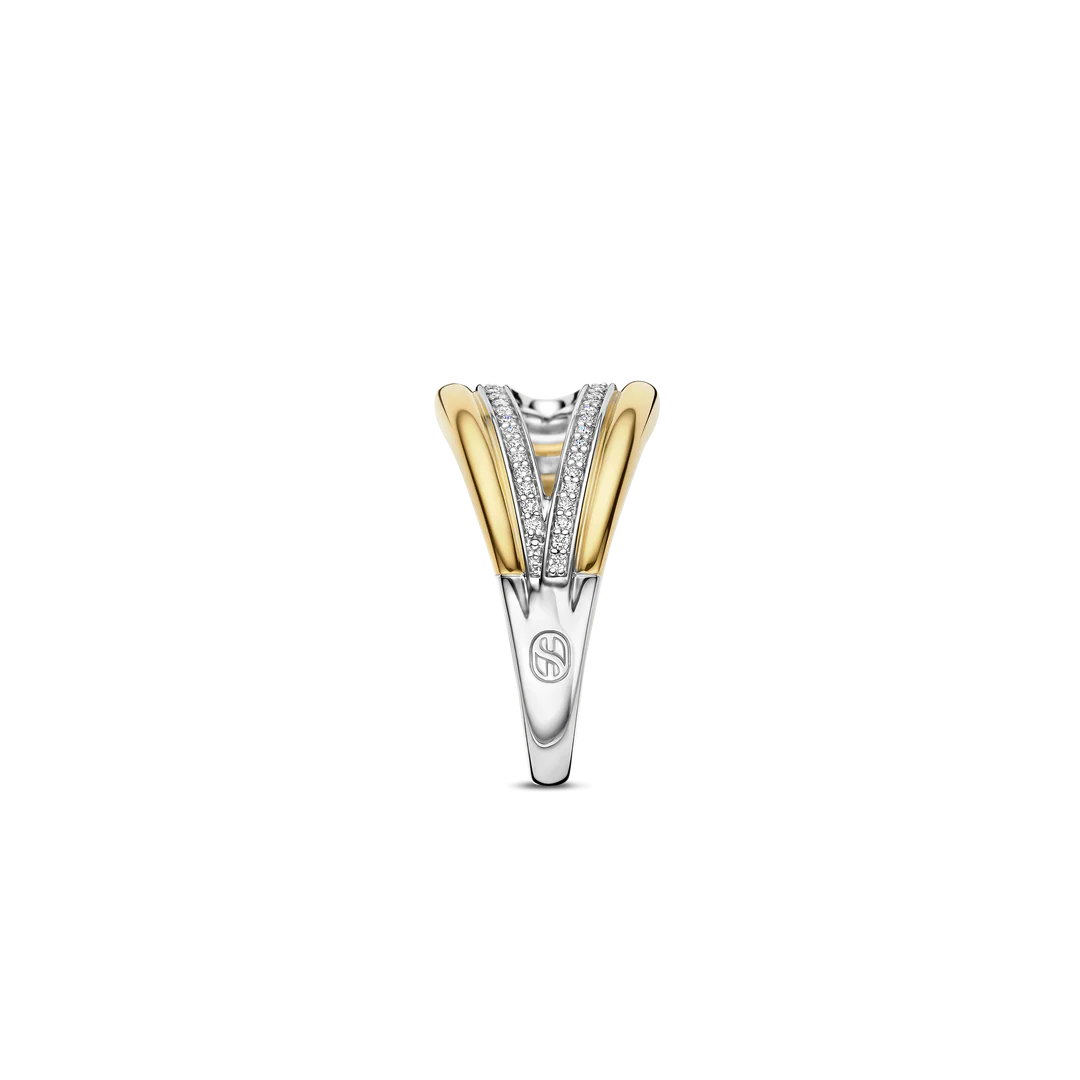 TI SENTO Organic Sterling Silver & Gold Plated Two Tone Cubic Zirconia Set Ring