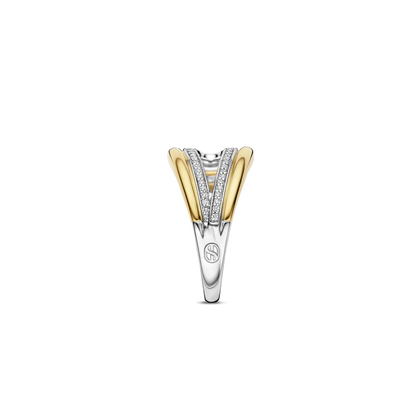 TI SENTO Organic Sterling Silver & Gold Plated Two Tone Cubic Zirconia Set Ring